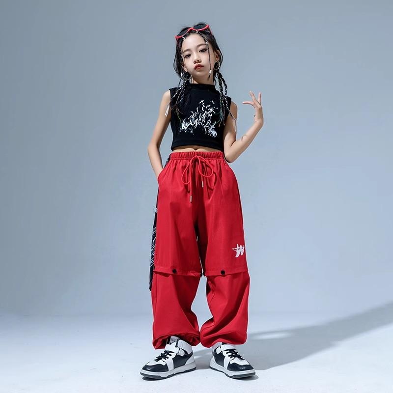 子供服 女の子 シャツ タンクトップ へそ出し パンツ 夏 コスチューム バンド ダンス ヒップホップ ストリート系 パフォーマンス 衣装 クール かっこいい キッズ