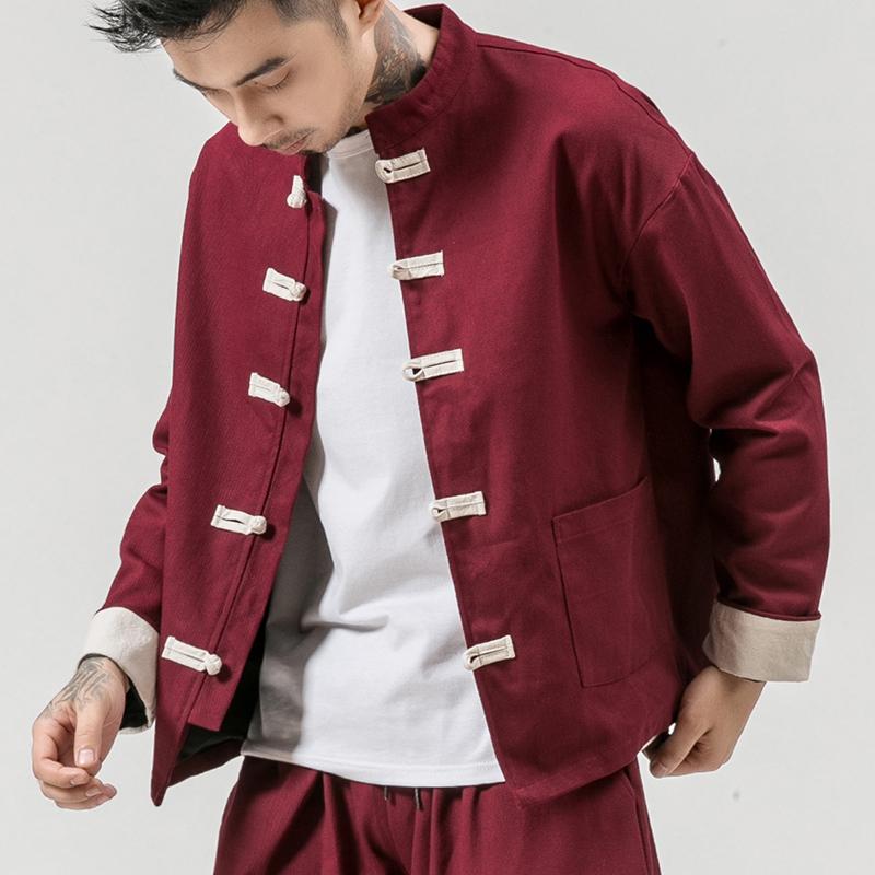 ジャケット メンズ 春 カジュアル 韓服 生地大 ポケット 大型 オーバー オール レトロ バックル 唐 スーツ トップス