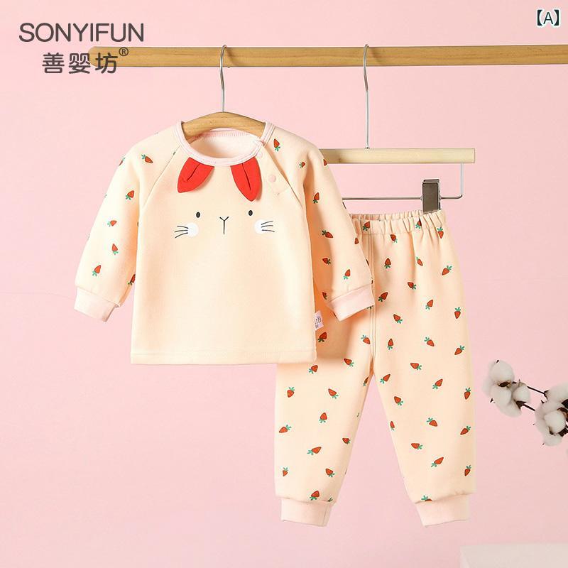 パジャマ ルームウェア ベビー 服 幼児 子供 赤ちゃん 幼児 秋冬 暖かい 秋 ベルベット 下着 セット 女の子 分割 2点 セット 0～3歳