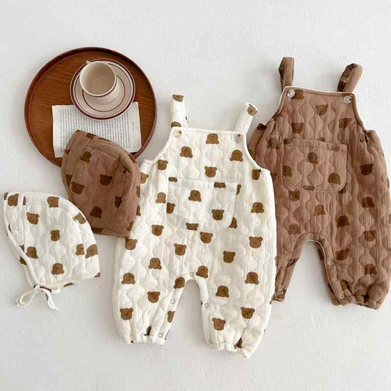 ロンパース かわいい メンズ レディース 韓国 ベビー 秋冬服 キルティング オーバー オール クマ ジャンプ スーツ 暖かい