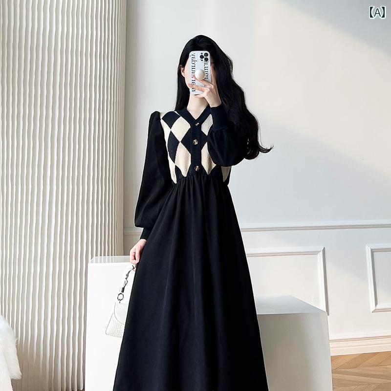 ワンピース 上品 大人かわいい レディース 婦人服 ワンピ 春秋 スリムフィット ロング ニット 長袖 エレガント ドレス｜セキュアデポ