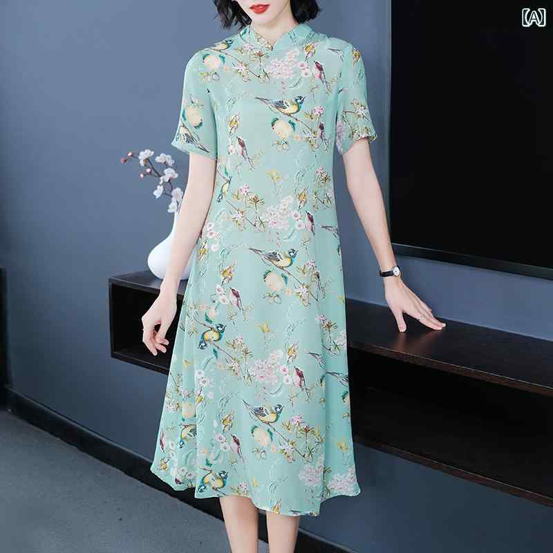 レディース 夏 ワンピース きれいめ 上品 ミセス マザーズ 婦人服 ドレス 春 スタイル レトロ 若々しい チャイナ 中華風
