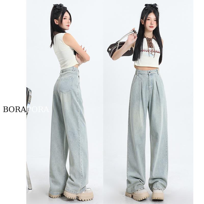 パンツ デニム レディース 女性用 ライト カラー ジーンズ 夏 プリーツ ストレート レッグ ハイウエスト スリミング ドレープ ワイド レッグ｜セキュアデポ 5,987円