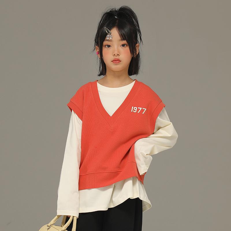 トップス 子供服 カジュアル ナチュラル 普段使い キッズ 少女用 ベスト 春秋 用 上着 ニット ベスト 中型 大型 子供用 カジュアル