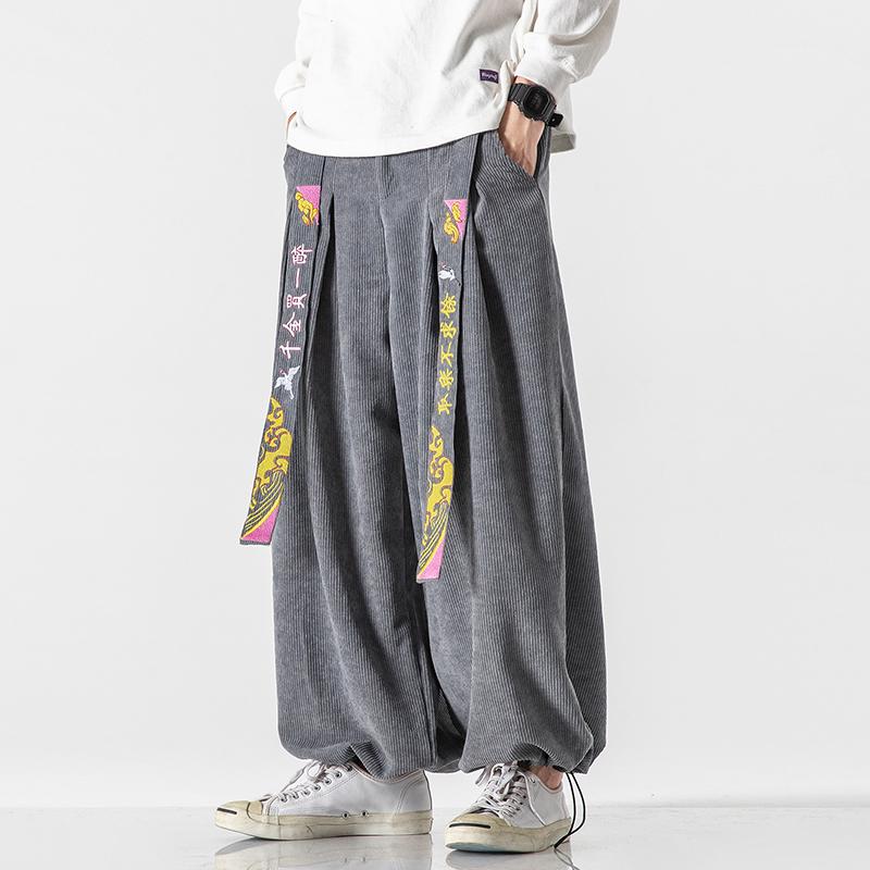 パンツ メンズ 秋 冬 カジュアル 中華風 コーデュロイ レッグ ワイド レッグ ランタン 唐 スーツ コーデュロイ ストリート