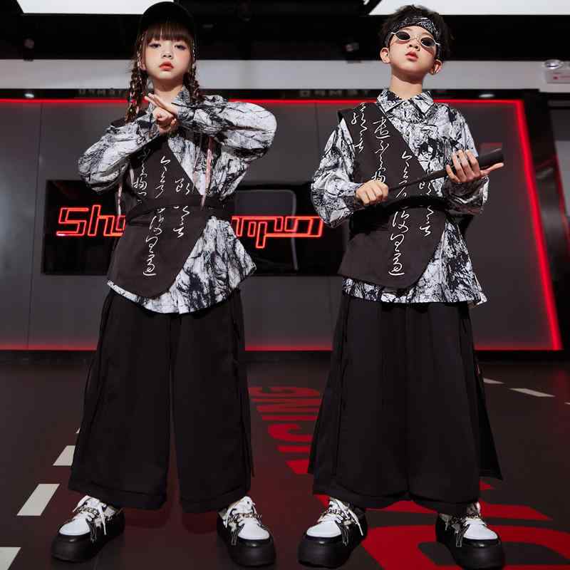 子供服 女の子 男の子 シャツ ベスト パンツ チャイナ風 コスチューム バンド ダンス ヒップホップ ストリート系 パフォーマンス 衣装 クール かっこいい キッズ