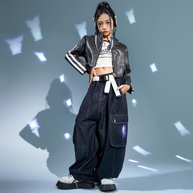 子供服 女の子 レザージャケット パンツ 秋 コスチューム バンド ダンス ヒップホップ ストリート系 パフォーマンス 衣装 クール かっこいい キッズ