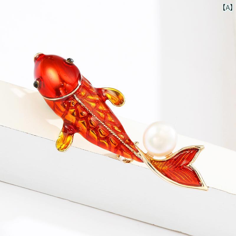 レディース アクセサリー ブローチ 卒業式 入学式 おしゃれ ジュエリー 金魚 シンプル ファッション ピン ジャケット カーディガン コサージュ パール 韓国