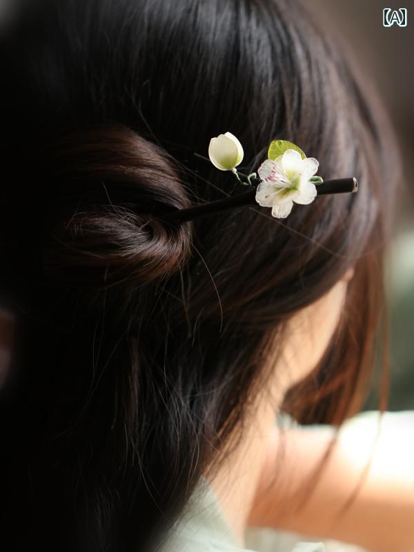 かんざし レディース ヘアアクセサリー 簪 エスニック 髪飾り ペア ブロッサム 香り 花 ヘアピン チャイナ風 レトロ 木 さわやか