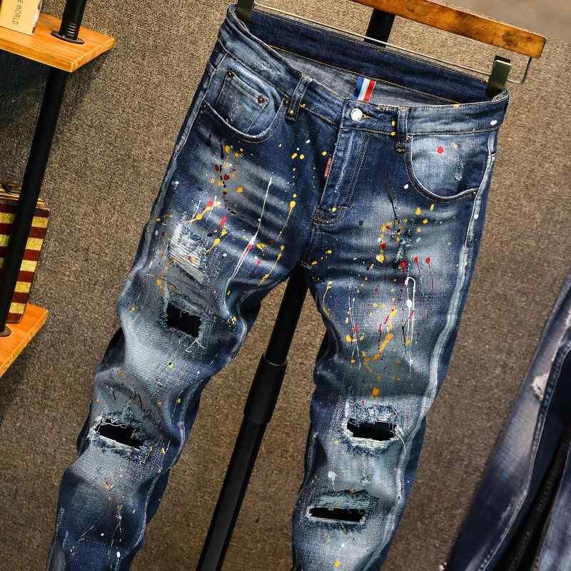 ジーンズ ジーパン 穴 メンズ ペイント アメリカン パンツ メンズ カジュアル ファッション