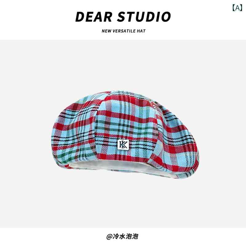 ベレー帽 かわいい ガーリー チェック 小さめ ラベル レディース 春夏 カジュアル 小顔見え ペインターハット 軽量 キャスケットハット