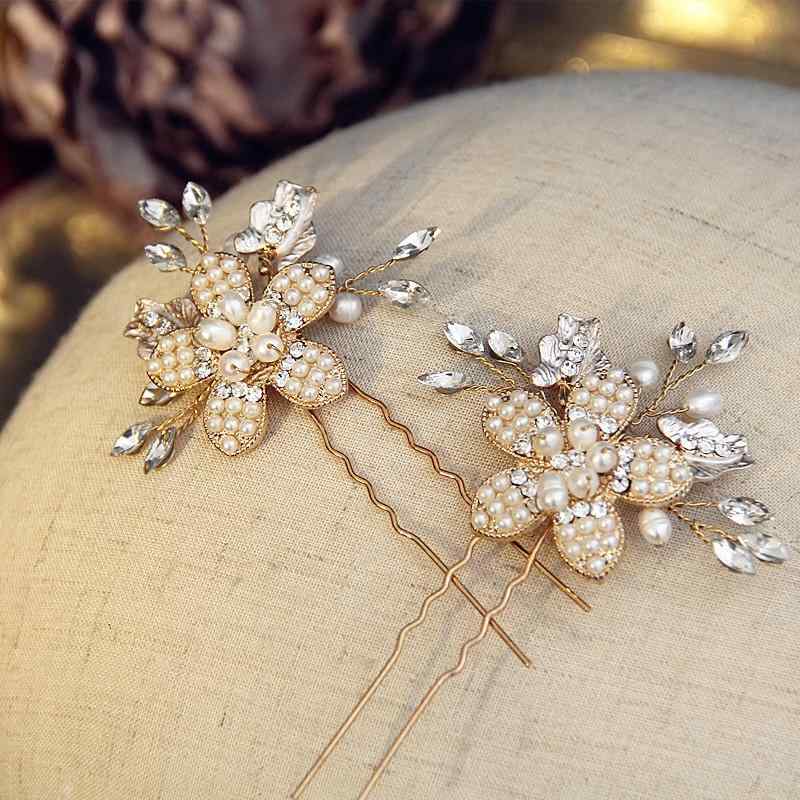 髪飾り ブライダル ヘアアクセサリー ヘアピン 髪 頭 刺 パール 花々 ゴールド ウェディング ドレス イブニングドレス アクセサリー ディナー アップヘア パーティー 大人式 ヘアセット レディース