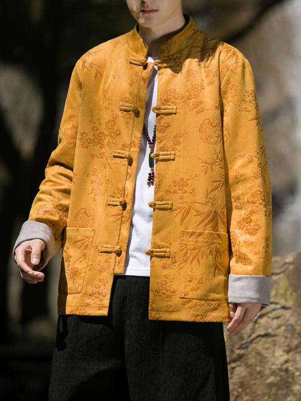 ジャケット メンズ 秋 冬 アウター 中華風 ジャカード 大きいサイズ 唐 スーツ トップ 中華風 スエード チュニック