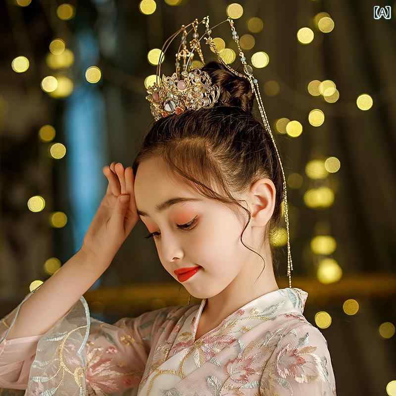子供 レトロ 漢服 女の子 ヘアアクセサリー 髪飾り フェスティバル フェアリー 衣装 パフォーマンス チャイナ風