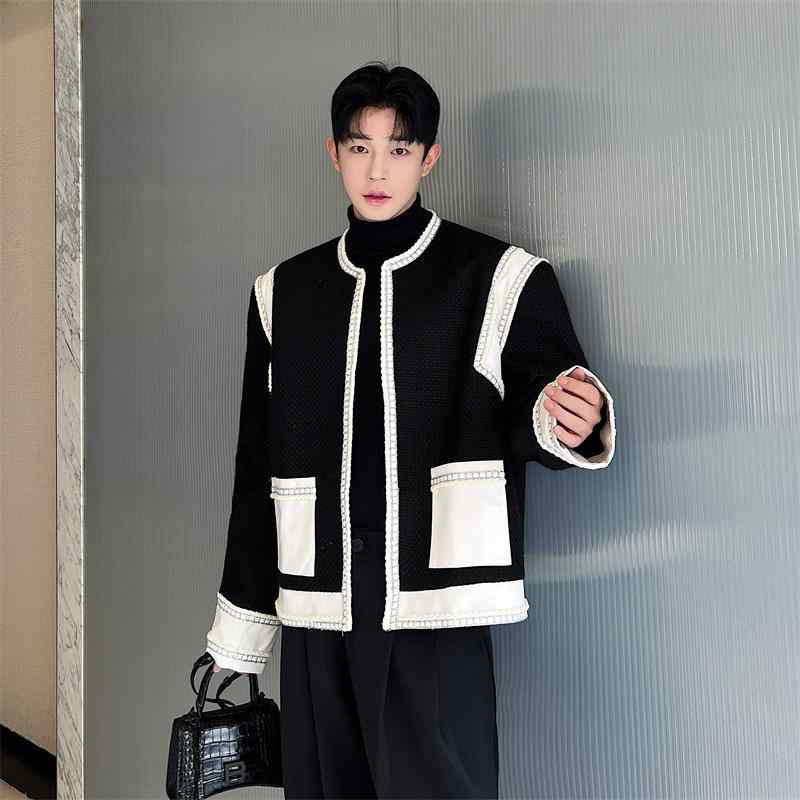 上衣 メンズ かっこいい ノー 色つや 窈窕たる ハイエンド 韓国 黒白 編み目 ハイエンド トップス