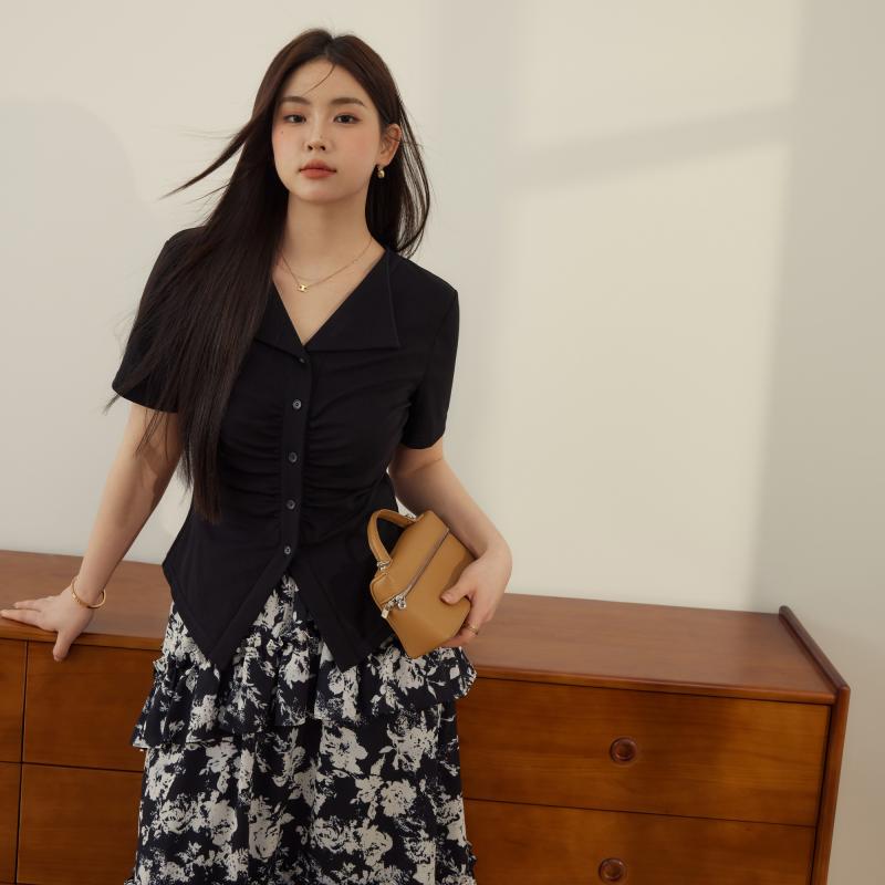レディース 婦人服 大きめサイズ ゆったり ぽっちゃり シャツ 半袖 プリーツ お腹カバー 夏 トップス｜セキュアデポ