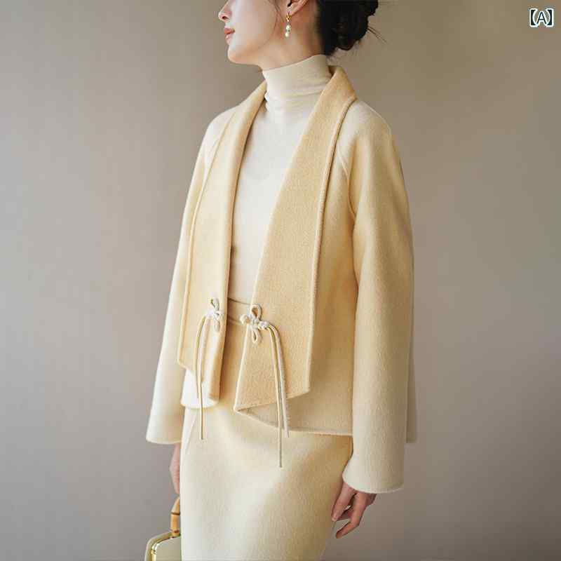 レディース 流行り物 エスニック 羊毛 厚地の外套 成人女性 秋冬 ハイエンド 中国 茶 背広 両面 天鵞絨