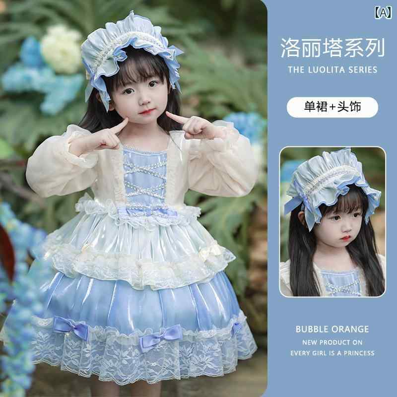 ドレス 女の子 ロリータ ガーリー 女の子 プリンセス お姫様 ミニ ドレス 春秋冬 ふわふわ ふりふり 子供 キッズ シフォン スカート レース 少女 リボン 記念写真 プリティー パーティ お誕生日会|セキュアデポ