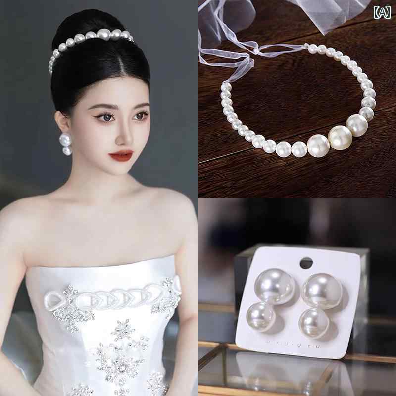 ウエディング 花嫁 ヘッドドレス カチューシャ ヘアアクセサリー 結婚式 髪飾り イヤリング アクセサリー エレガント 新婦 ギフト