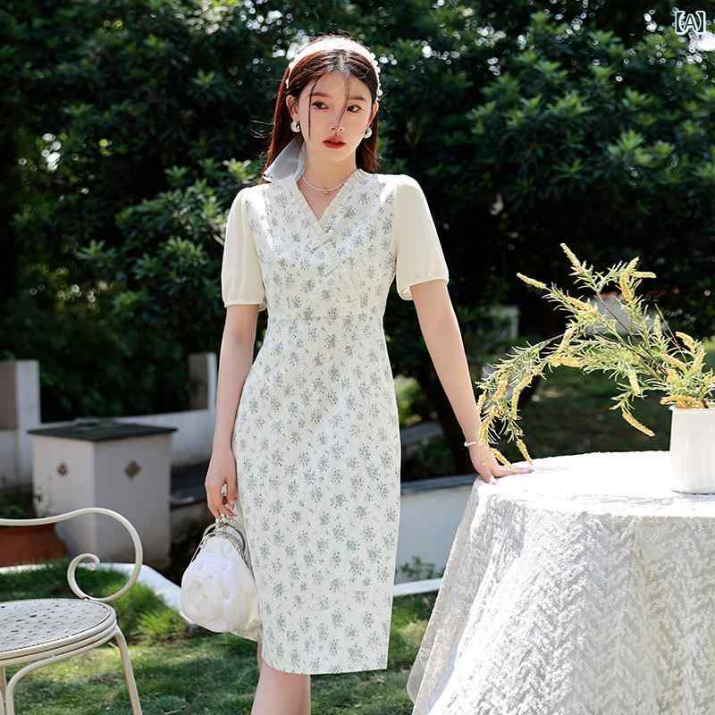 レディース 大きめサイズ 婦人服 ワンピース ドレス カジュアル シンプル おしゃれ ぽっちゃり体型 夏 チャイナ風 花柄|セキュアデポ