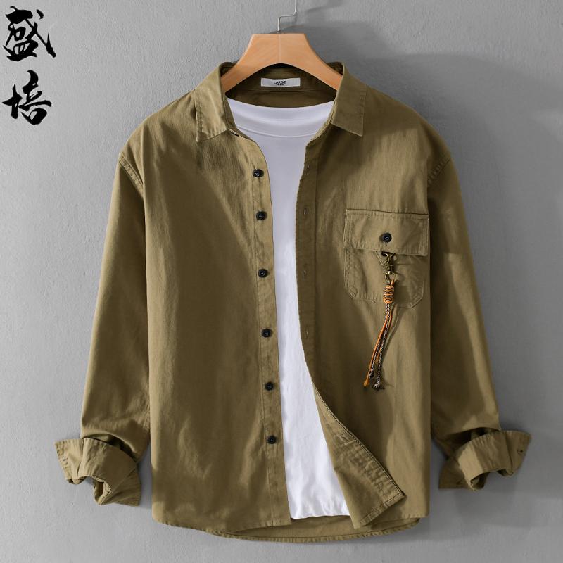 トップス シャツ ジャケット トップス メンズ 爽か シンプル ペンダント 装飾 カジュアル 長袖 ファッション 個性 ワークシャツ 綿 春秋