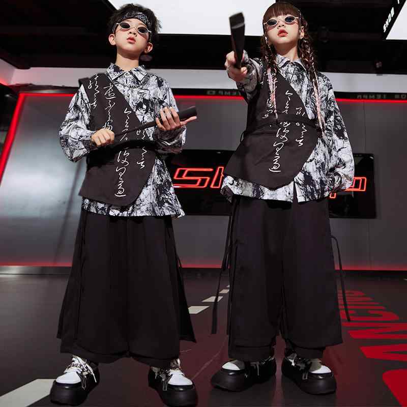 子供服 キッズ ファッション ボーイズ 女の子 ストリート ダンス チャイナ風 ステージ パフォーマンス ベスト パンツ シャツ セットアップ ヒップホップ レトロ 個性 カジュアル
