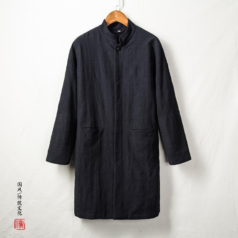 プルオーバー メンズ 中華風 真っただ中丈 綿 リネン 上衣 馬鹿でかい大きさ 唐 背広 漢服 ロング アンティーク リネン