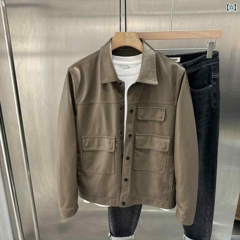 メンズ カジュアル トップス ジャケット 秋 スリムフィット 作業着 Pu レザージャケット 韓国 ハイエンド