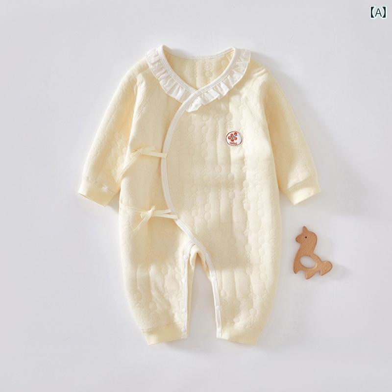 ロンパース かわいい ベビー ワンピース 服 秋冬 綿 三層 暖かい 蝶 厚手 新生児