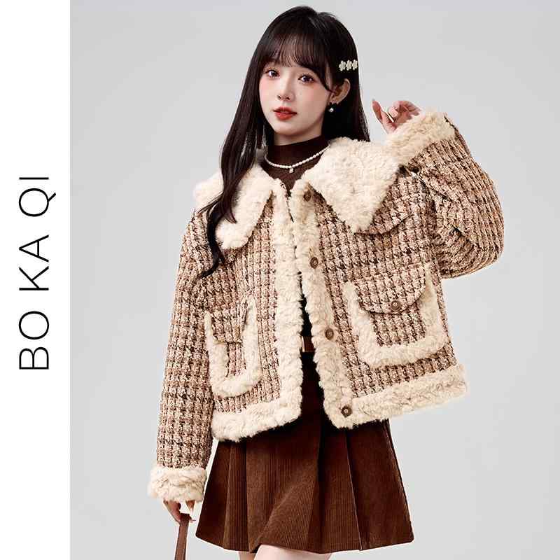 ジャケット トップス レディース ファッション 冬 レトロ ラム ぬいぐるみ 女性 ガーリー カレッジ 小さくて ゆったり ショート|セキュアデポ