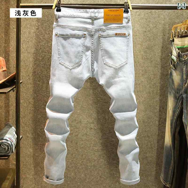 ジーンズ メンズ デニム おしゃれ Gパン カジュアル ライト グレー ジーンズ スリムフィット パンツ ウォッシュ ホワイト ライト 豪華 パンツ メンズ｜セキュアデポ