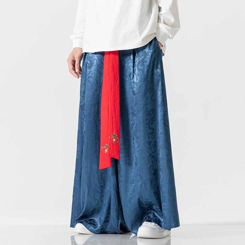 スカート メンズ 秋 レトロ 歌 中華風 新 冷感 ストレート ワイド レッグ レトロ 漢服 大きいサイズ