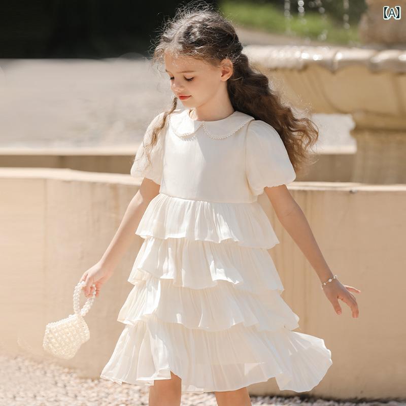 ドレス キッズ ワンピース おしゃれ かわいい 女の子 子供服 サマー ガールズ パフスリーブ ケーキ スイート プリンセス