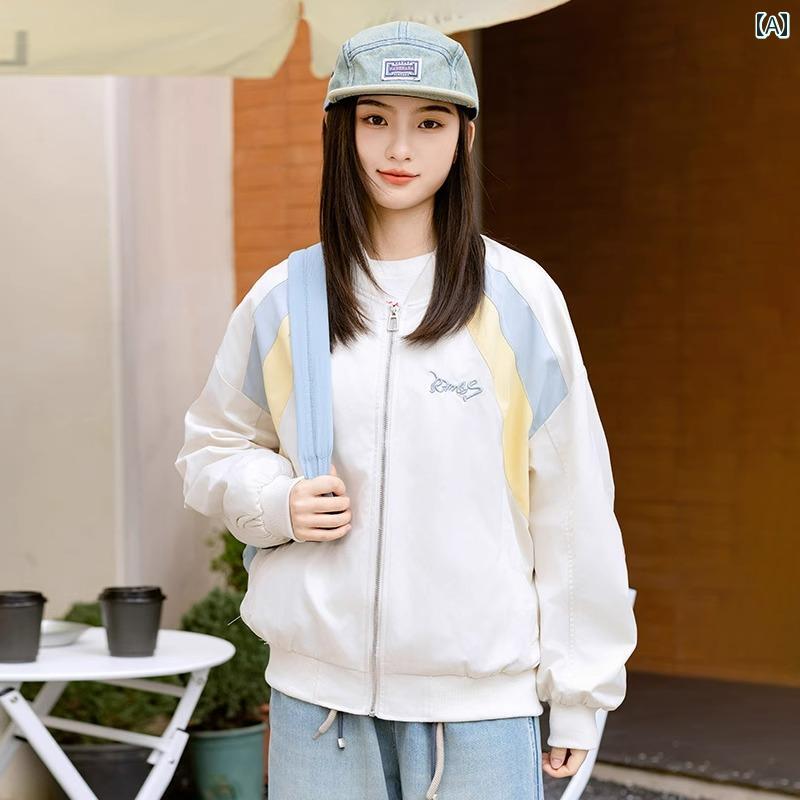 ジャンバー ショートコート スタジャン 春秋 ゆったり カジュアル レジャー アウトドア 休日 リゾート 学生 JK ガール レディース