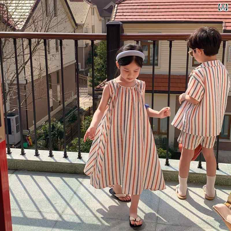 ドレス 子供服 男の子 女の子 スーツ 夏 半袖 ショーツ イン ベビー レトロ フォレスト ストライプ ベスト 兄妹 衣装