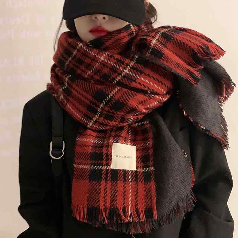マフラー レディース クリスマス スカーフ 冬 韓国 赤 チェック スカーフ ショール 学生 カップル 厚手 暖かい
