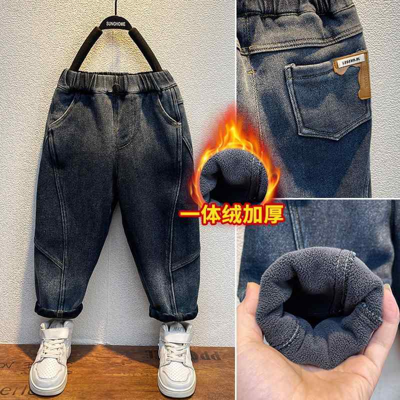 男の子 秋冬 起毛 ジーンズ 冬 ファッション 子供 パンツ ベビー 厚手 ズボン デニム 韓国 ゴムベルト 暖かい キッズファッション