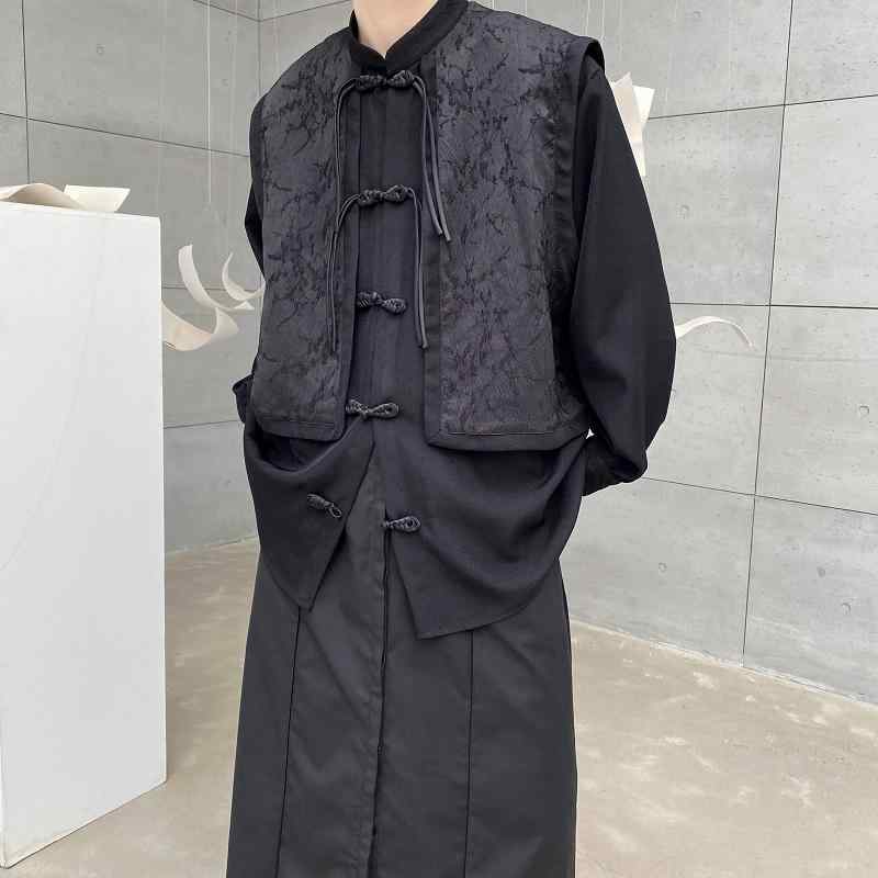 春秋 チャイナ風 プレートボタン スタンドカラー フェイク セットアップ メンズ レディース シャツ レトロ 立体 ジャカード ジャケット