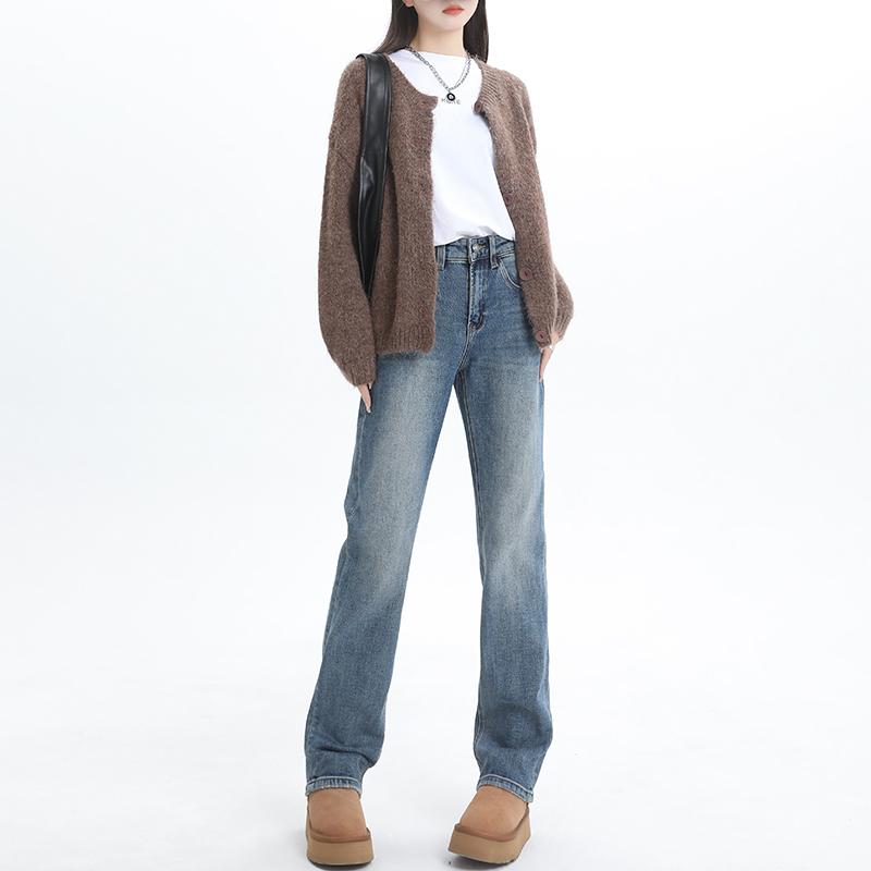 パンツ デニムパンツ レディース アメリカン レトロ ブルー 女性用 ナロー ワイド レッグ ジーンズ 春秋 ハイウエスト スリミング｜セキュアデポ