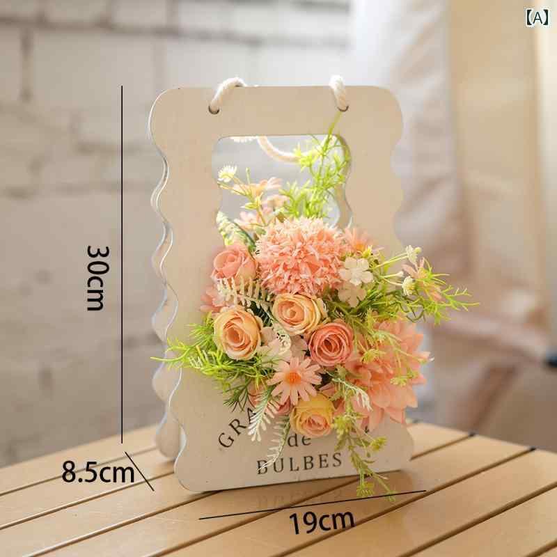 シンプル 小さめ ギフト 花束 グリーティングカード お土産 造花 フラワーアレンジ 木 花器 インテリア雑貨