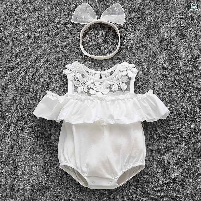 ロンパース ベビー服 新生児 夏用 ジャンプ スーツ かわいい 赤ちゃん レース 服 夏 女児 レース オフ ショルダーサスペンダー ハーネス 生後1ヶ月 100日 プリンセス 服