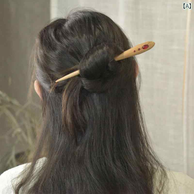 かんざし レディース ヘアアクセサリー 簪 エスニック 髪飾り ピーチウッド ヘアピン シンプル モダン 象嵌 翡翠 デイリー レトロ