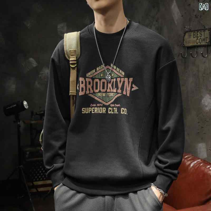 秋冬 男性用 アメリカン ヘビーウェイト ラウンドネック スウェットシャツ トレーナー イン ファッション ハイエンド 裏起毛 長袖 T シャツ トップス 服