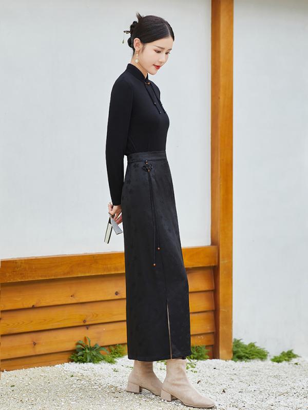 ドレス 秋 中華風 婦人服 レトロ ロング aライン ドレープ ストレート 韓服 チャイナ