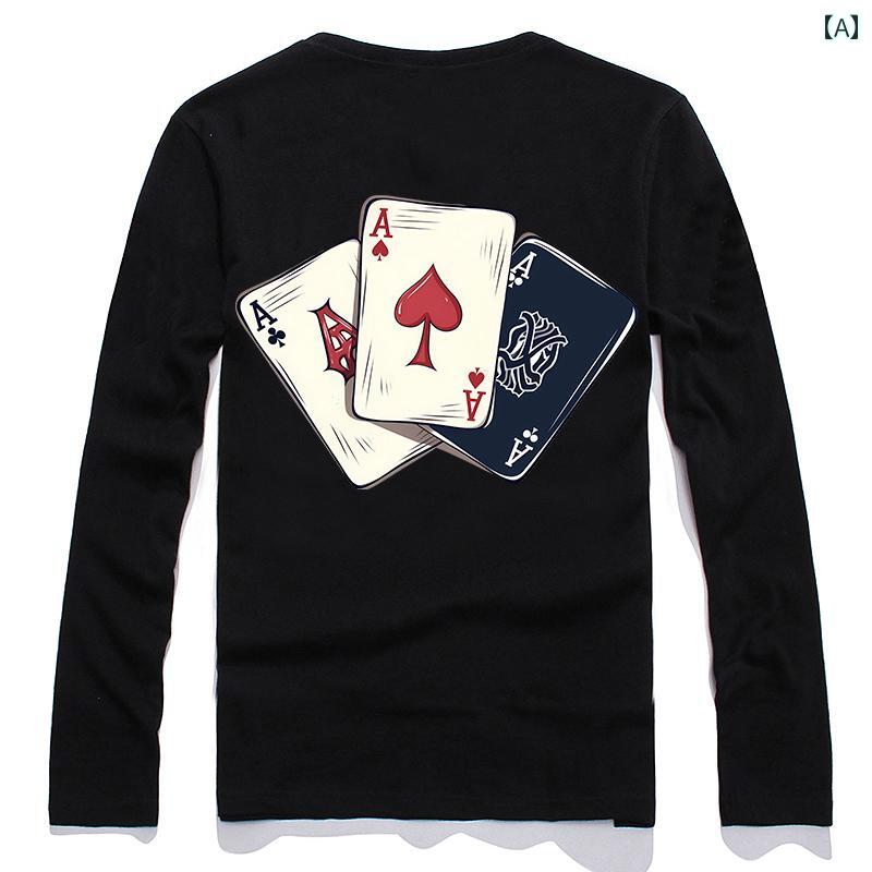 メンズ ロング T シャツ トップス 秋冬 コットン ゆったり 大きいサイズ 長袖 テキサス ホールデム ポーカー シリーズ 薄手 レイヤリング