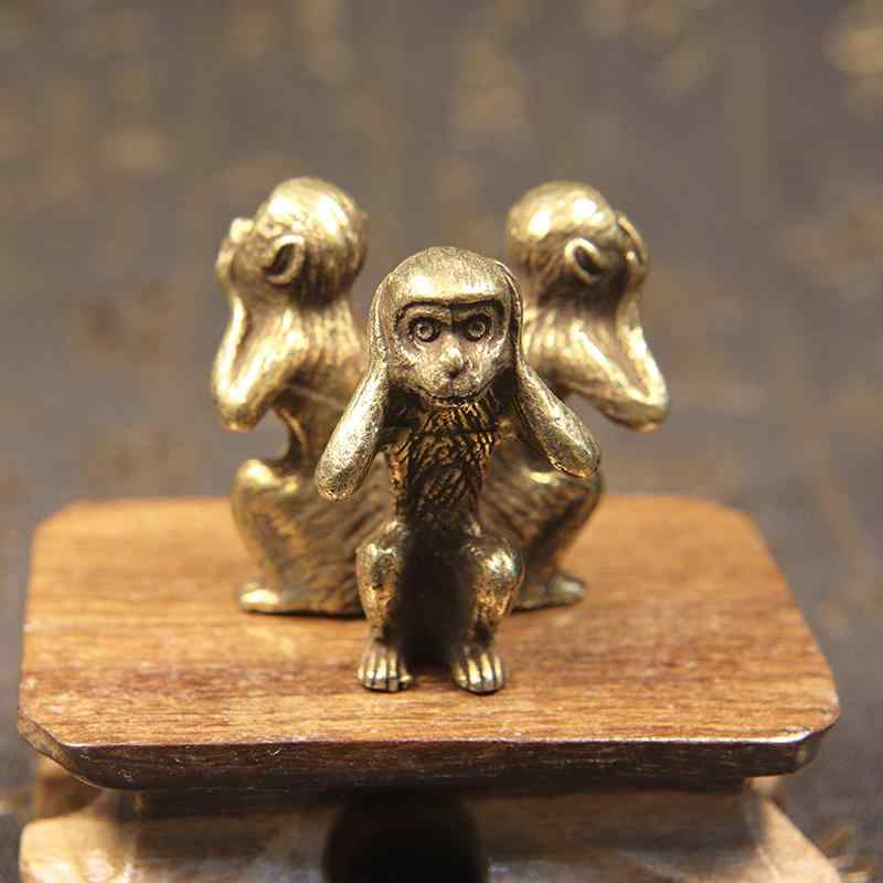 アンティーク 銅 三分 猿 装飾品 真鍮 デスクトップ 動物 ペット 文鎮 魅惑 見猿 聞か猿 言わ猿 見ざる聞かざる言わざる