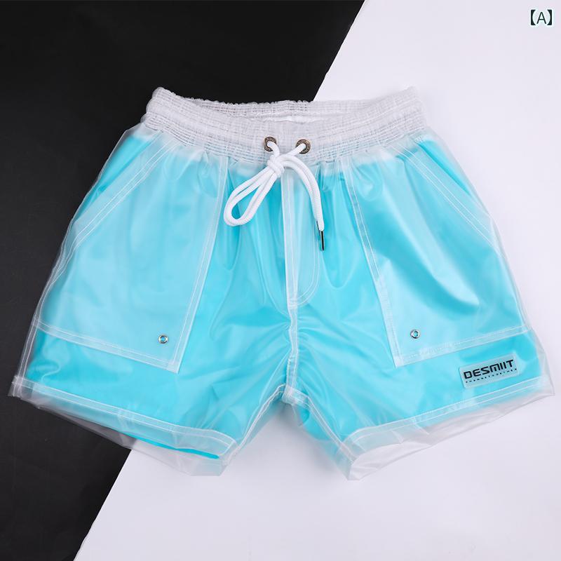メンズ パンツ 防水 ビーチ 海パン 水着 海水 プール 海水浴 サーフィン スポーツ ファッション アイテム 二重層 ショーツ 透明 キャンディーカラー