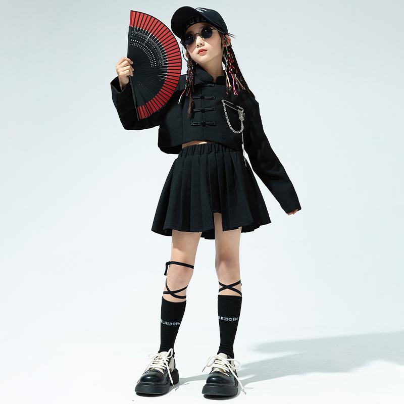 子供 キッズウェア 女の子 スカート ストリート ファッション ダンス パフォーマンス 衣装 かわいい おしゃれ へそ出し ガーリー クール イベント ステージ ユニーク
