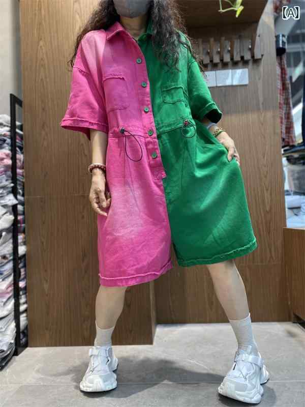 つぎ オーバーオール おしゃれ 作業着 レディース 婦人服 レディース ジャンプスーツ オールインワン カジュアル レトロ ユニーク 個性 バイカラー
