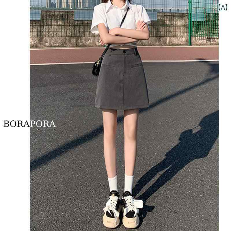 レディース 夏 ボトムス スカート ガーリー グレー ハイウエスト スーツ ショート 女性 カレッジ ガールズ a ライン ヒップ カバー